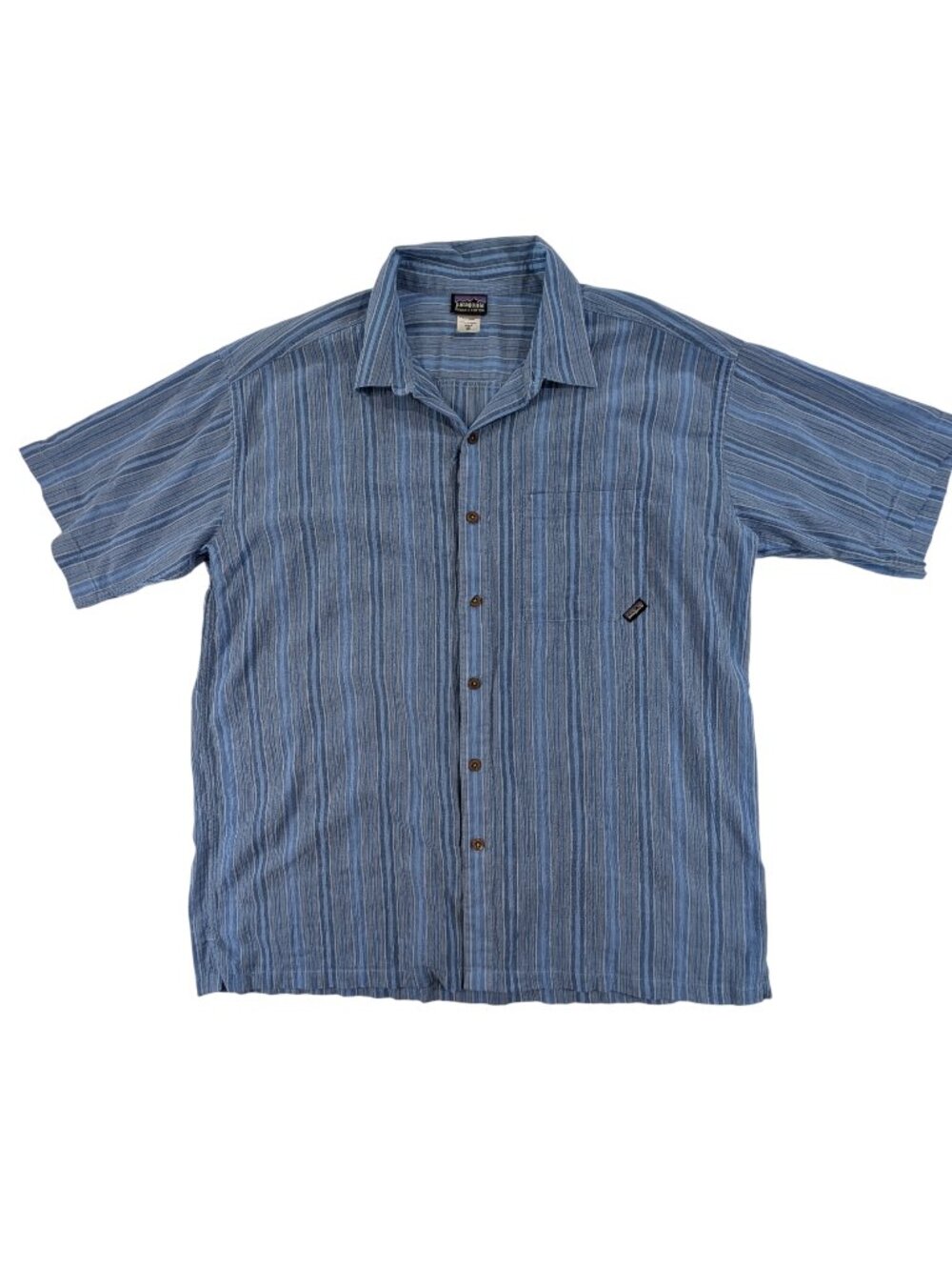 Patagonia A/C Shirt XL Yarn-Dyed Blue Organic Cotton Button Up Short Sleeve